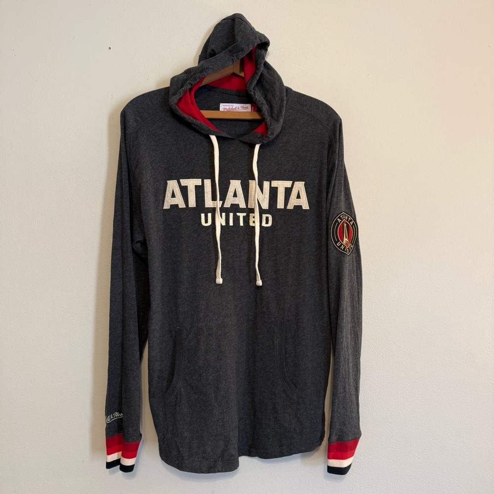 Atlanta United MLS Soccer Hoodie Gray Pullover Mitchell & Ness Women Sz M